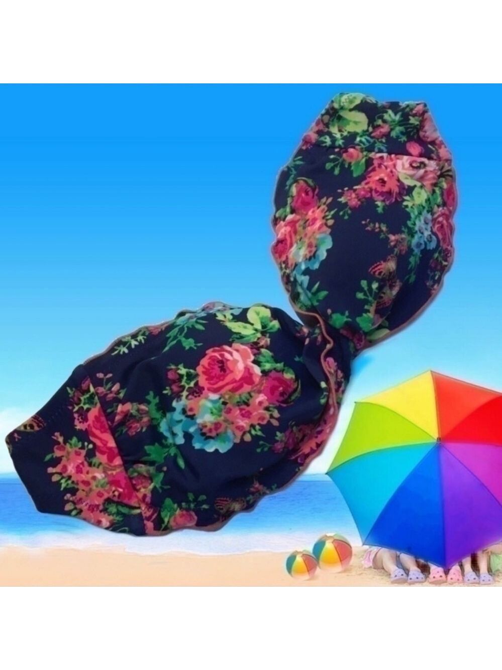 Floral Bandeau Bikini Top Vibrant Strapless Swim Top Add your own strap  Small